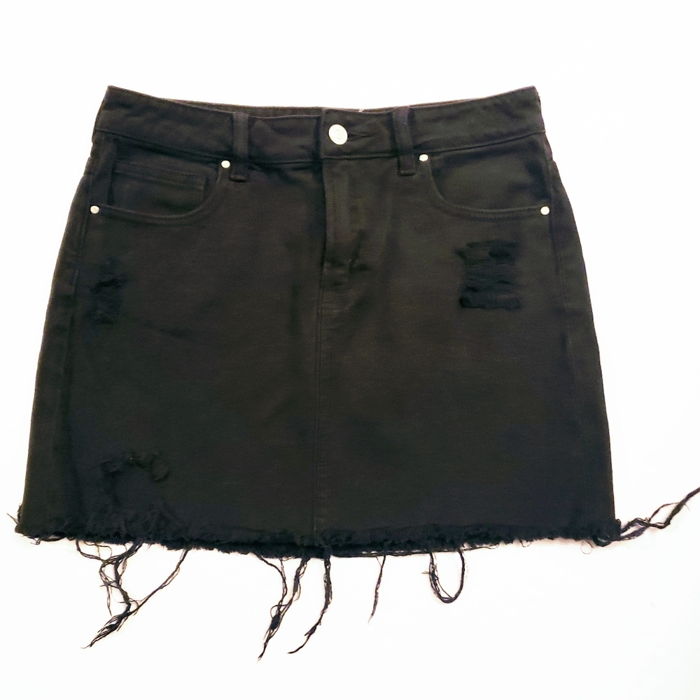 Pacsun 26 Black Denim Mini Skirt Jean Ripped Frayed